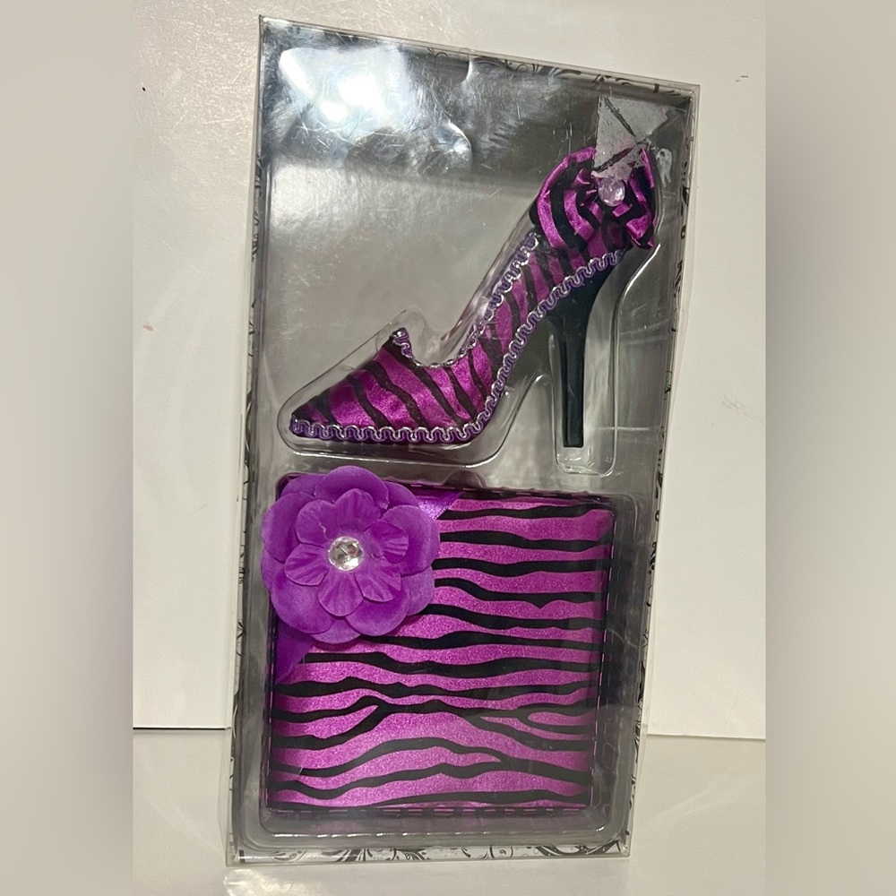 MRL Home Styles trinket box & shoe ring holder Satin Purple Zebra fabric pattern